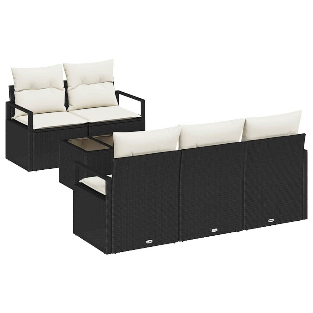 6 dalių sodo sofa komplektas su pagalvėlėmis Juoda ratanas