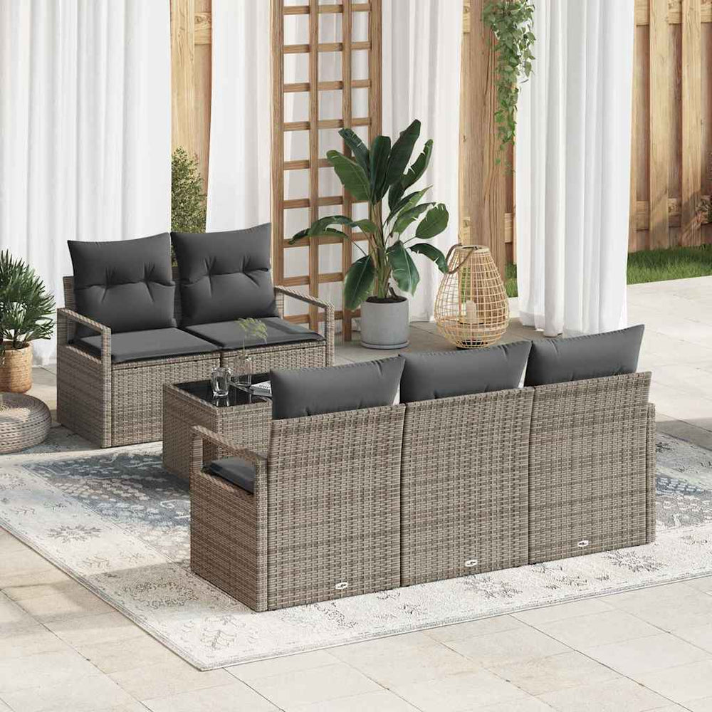 6 dalių sodo sofa rinkinys su pagalvėlėmis Pilka Poli ratanas