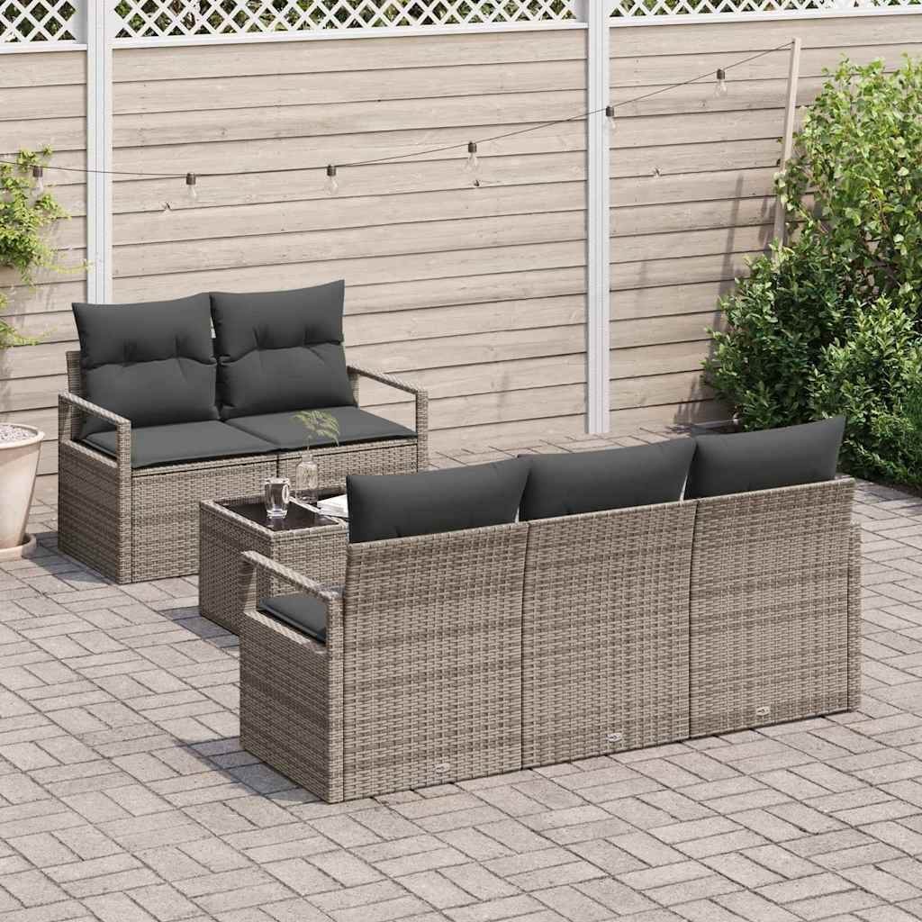 6 dalių sodo sofa rinkinys su pagalvėlėmis Pilka Poli ratanas