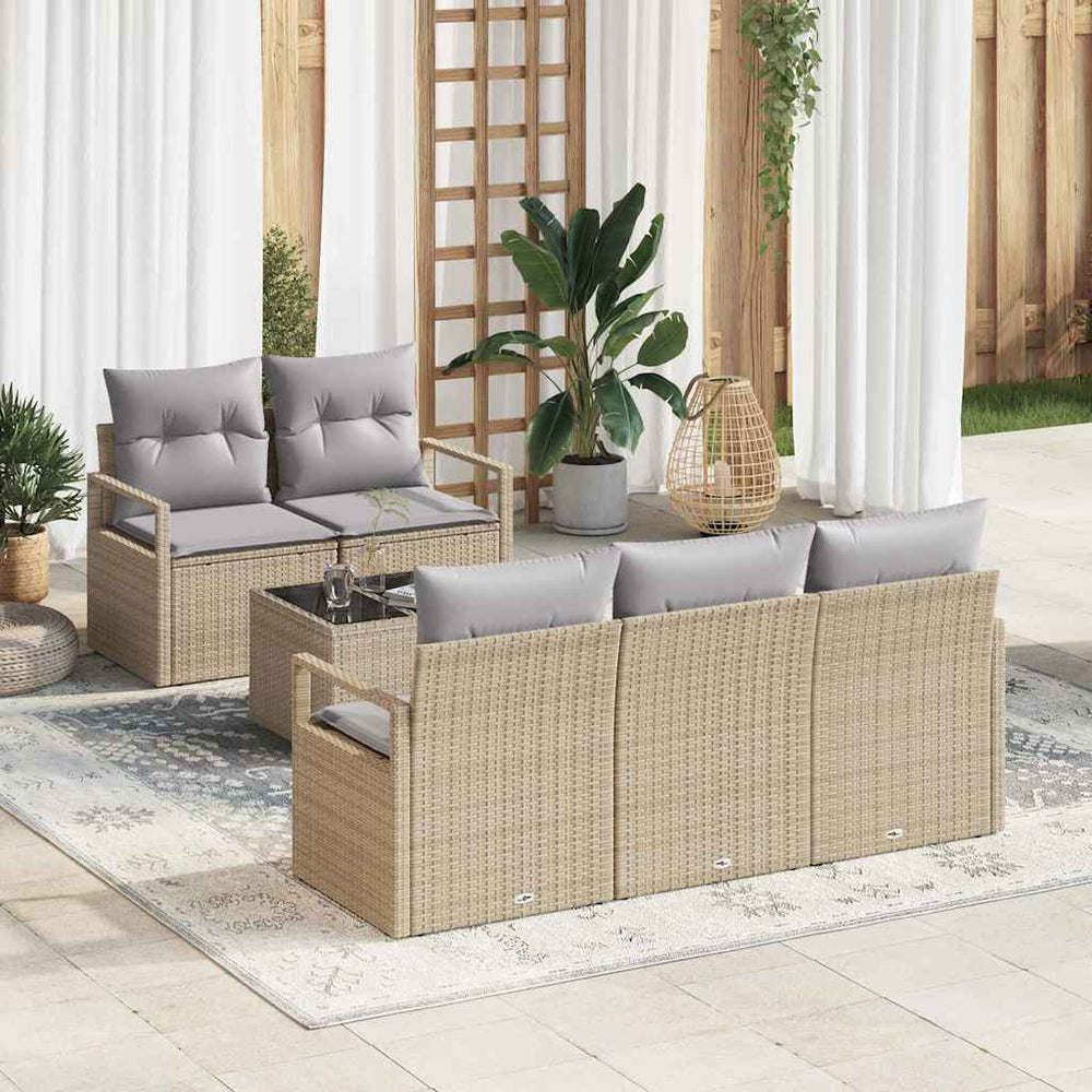 6 dalių sodo sofa komplektas su pagalvėlėmis smėlio poli ratanas