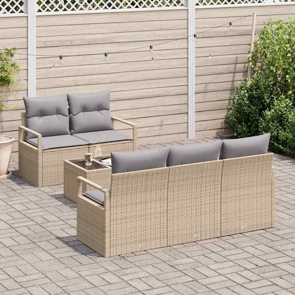 6 dalių sodo sofa komplektas su pagalvėlėmis smėlio poli ratanas