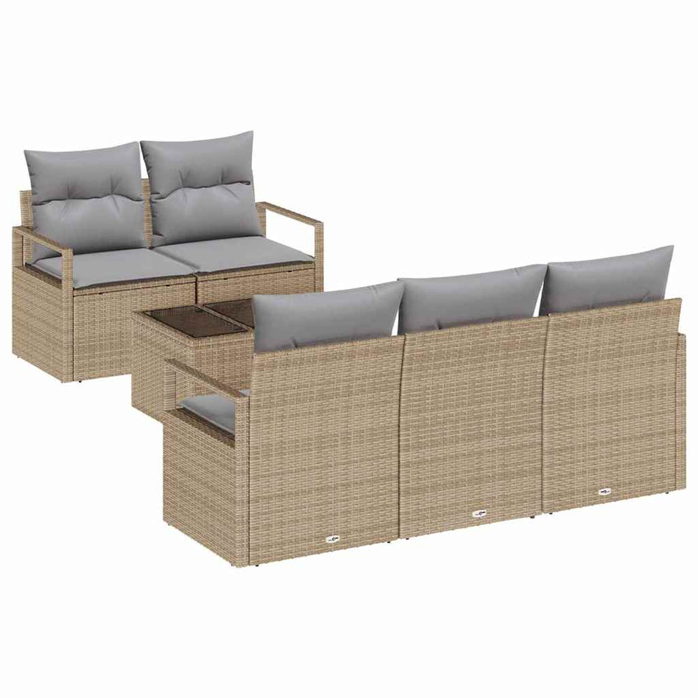 6 dalių sodo sofa komplektas su pagalvėlėmis smėlio poli ratanas