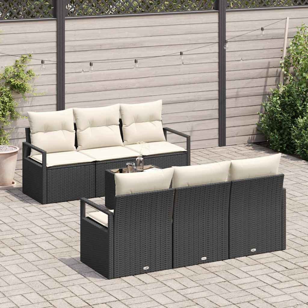 7 dalių sodo sofa rinkinys su pagalvėmis Juoda Poli Ratanas