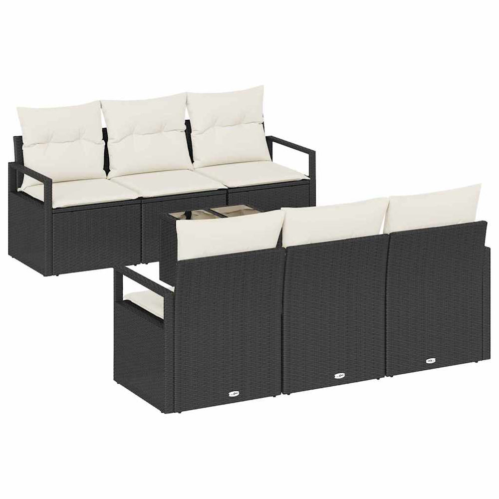 7 Piece Garden Sofa Set with Cushions Black Poly Rattan
