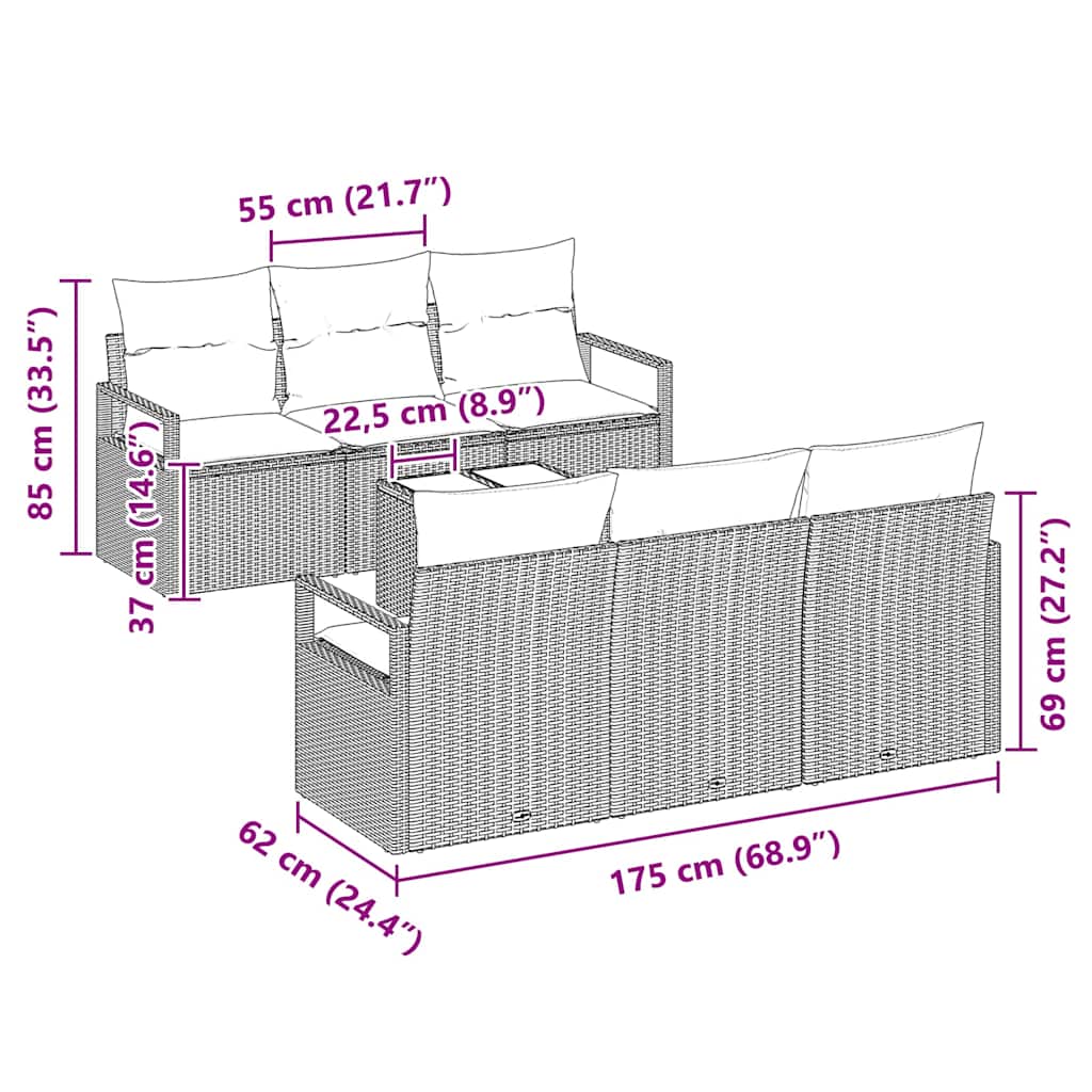 7 dalių sodo sofa rinkinys su pagalvėmis Juoda Poli Ratanas