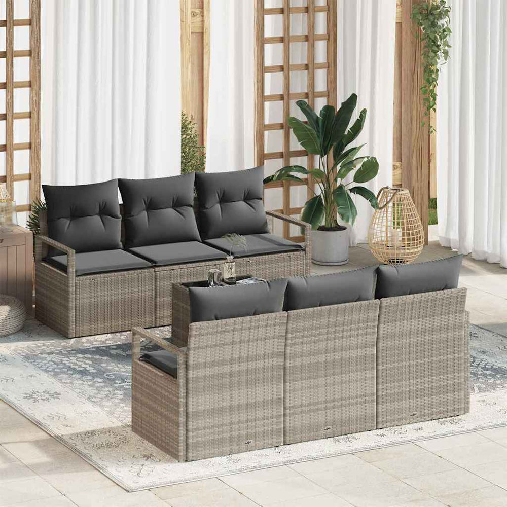 7 dalių sodo sofa komplektas su pagalvėmis Šviesiai pilkas poli ratanas