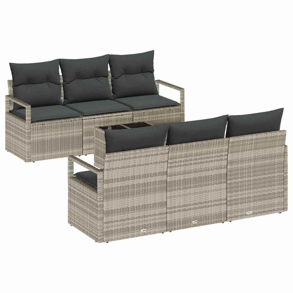 7-Piece Garden Sofa Set with Cushions Light Grey Poly Rattan