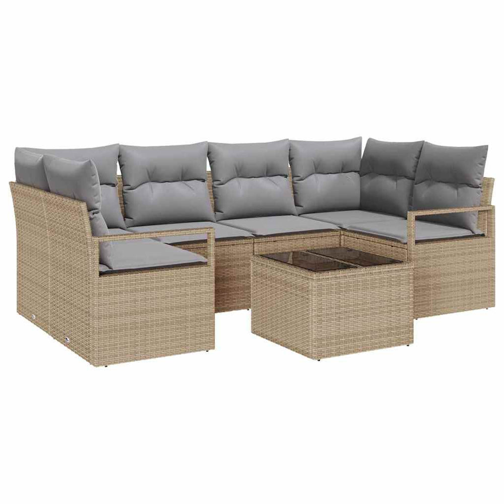 7-Piece Garden Sofa Set with Cushions Sand Poly Rattan