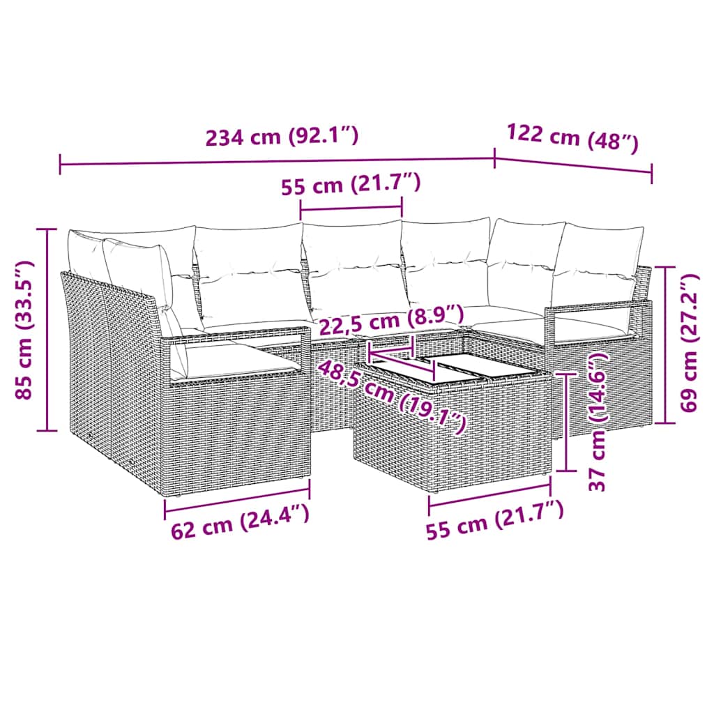 7 Dalių Sodo Sofa Komplektas su Pagalvėlėmis Smėlio Poli Ratanas