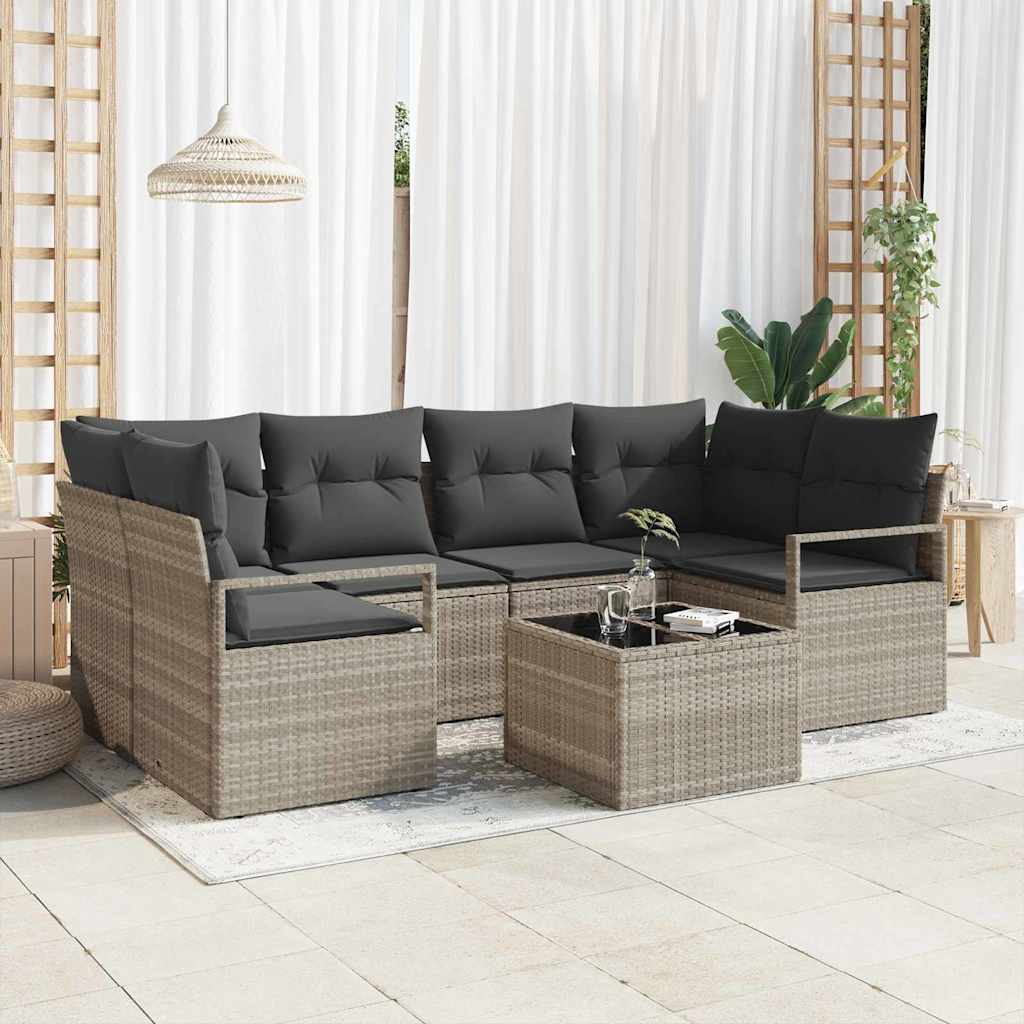 7 dalių sodo sofa rinkinys su pagalvėmis šviesiai pilka poliratanas
