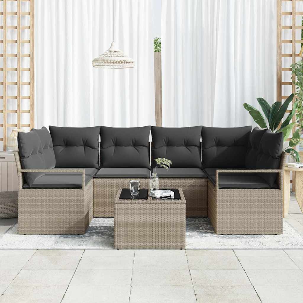 7 dalių sodo sofa rinkinys su pagalvėmis šviesiai pilka poliratanas