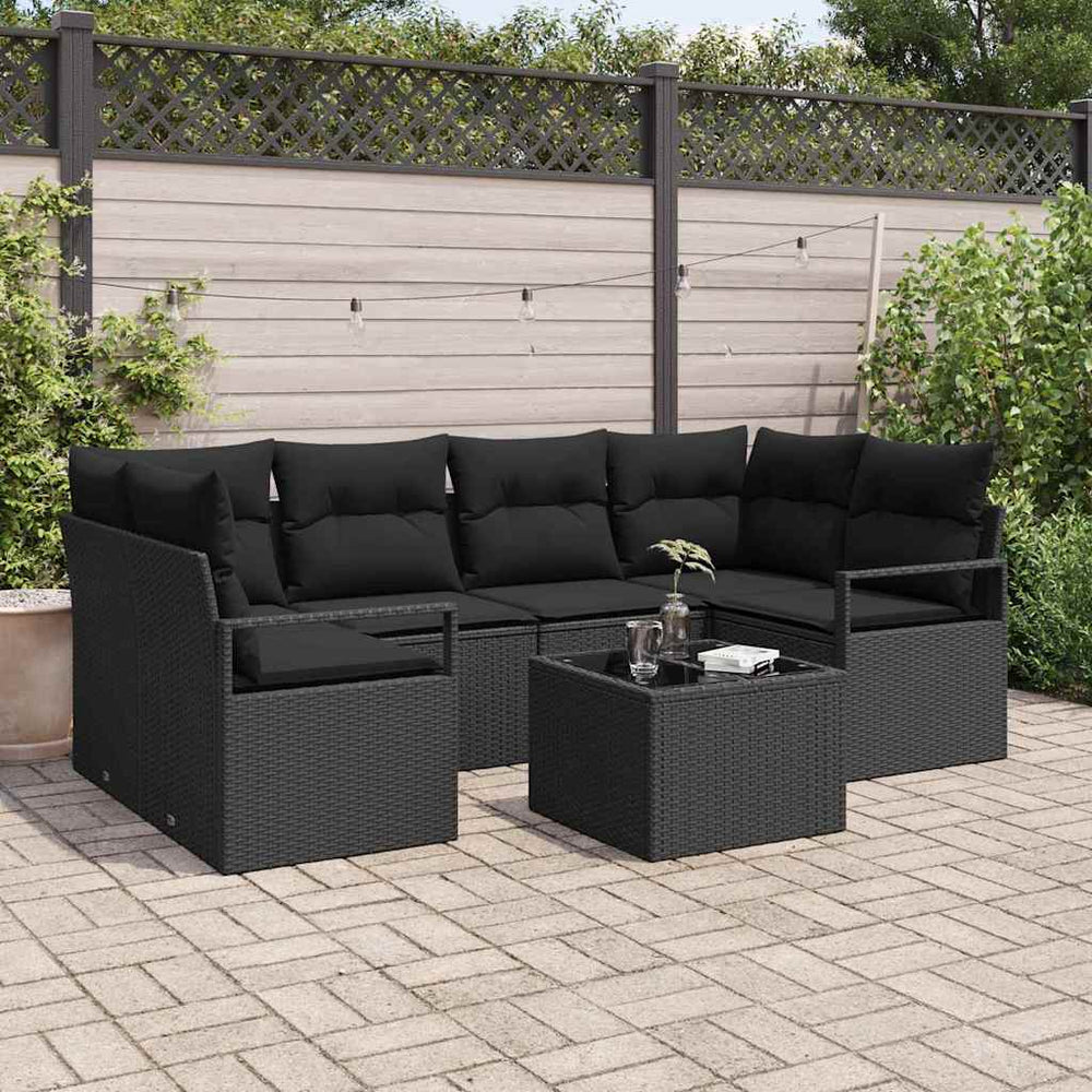 7 dalių sodo sofa komplektas su pagalvėlėmis juodas poliratanas