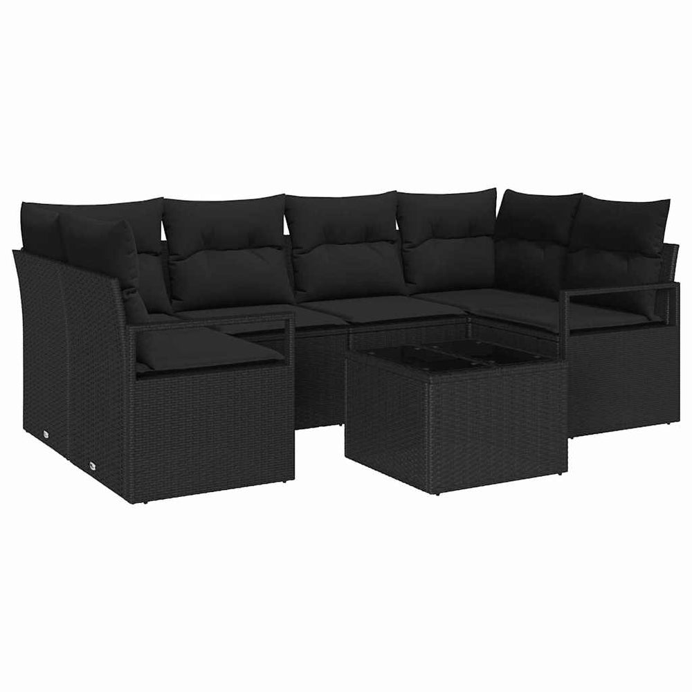 7 dalių sodo sofa komplektas su pagalvėlėmis juodas poliratanas