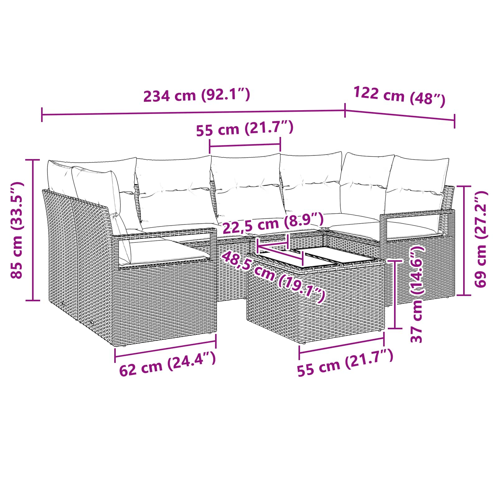 Sofos komplektas 7 pcs Ruda ir raudona poliratanas