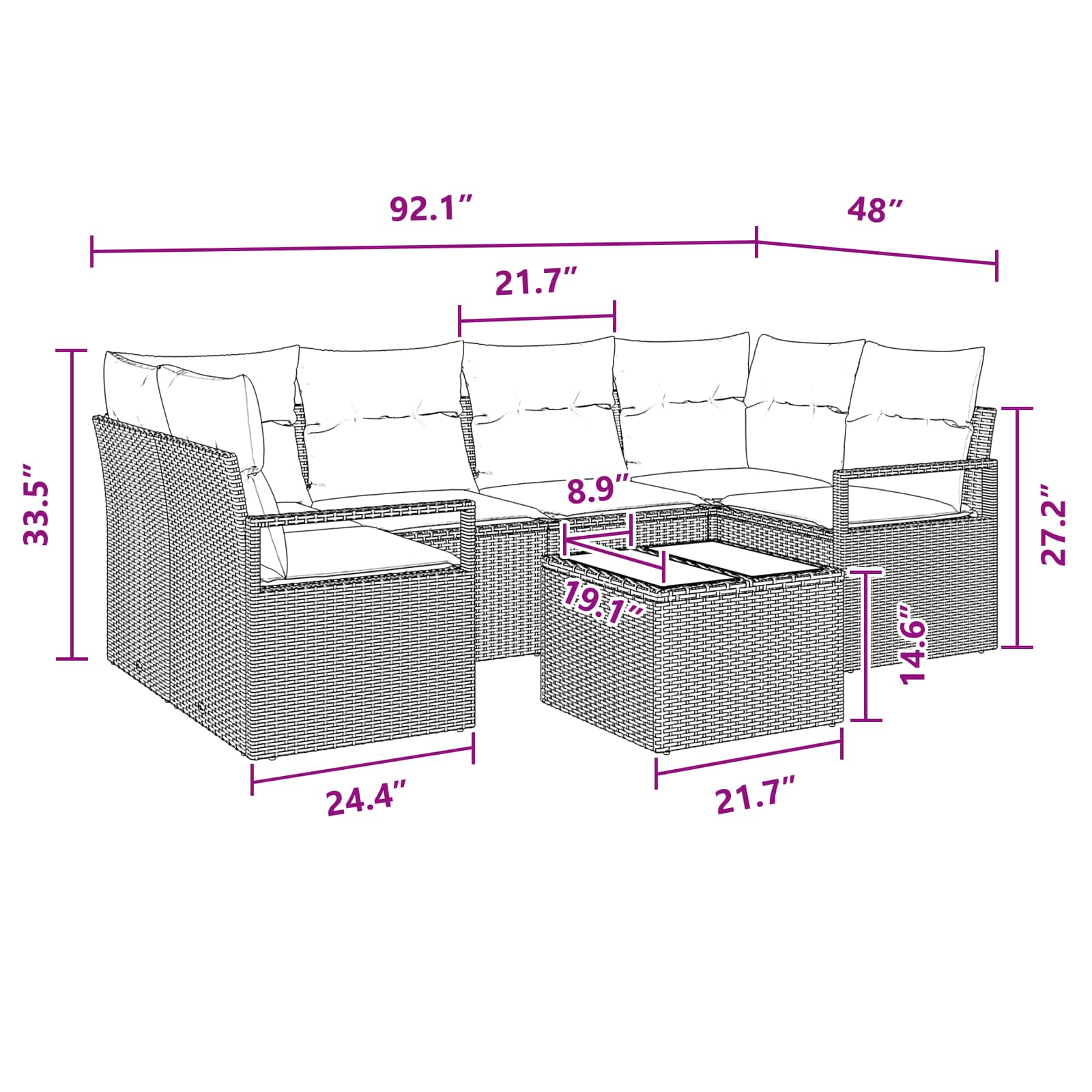 Sofos komplektas 7 pcs Ruda ir raudona poliratanas