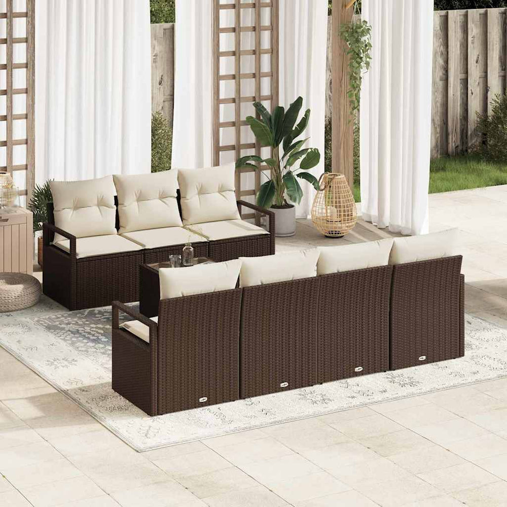 8 dalių Sodo Sofa Komplektas su Pagalvėmis Rudas Poli Ratanas