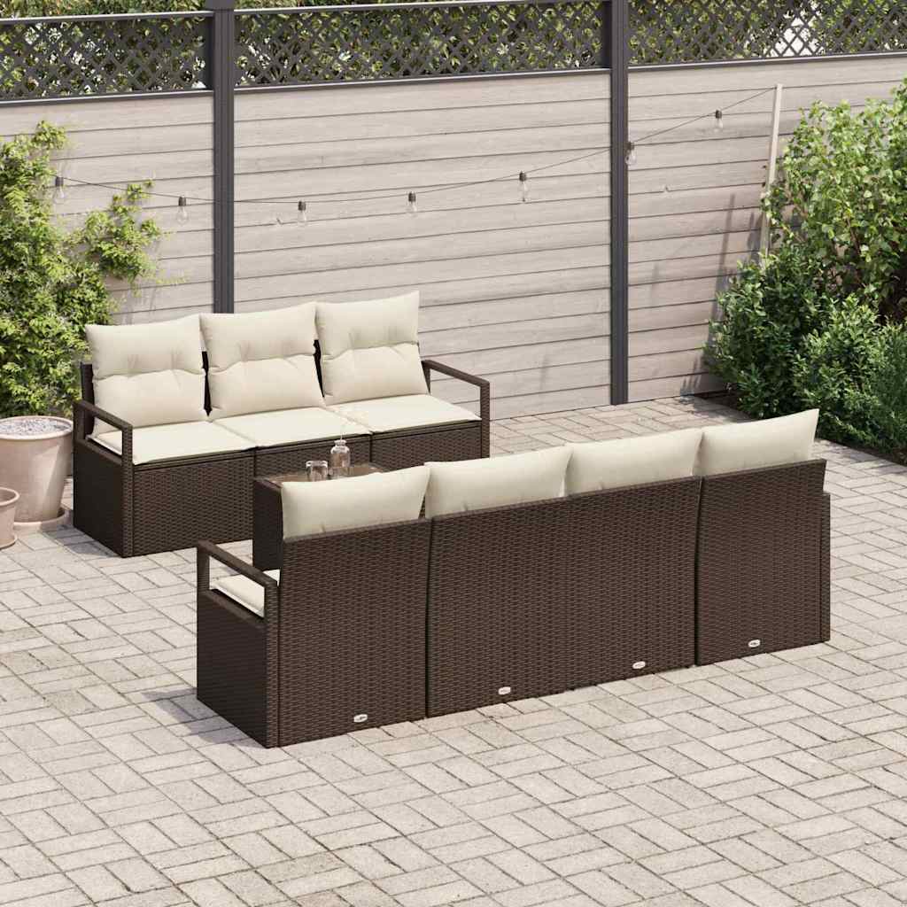 8 dalių Sodo Sofa Komplektas su Pagalvėmis Rudas Poli Ratanas
