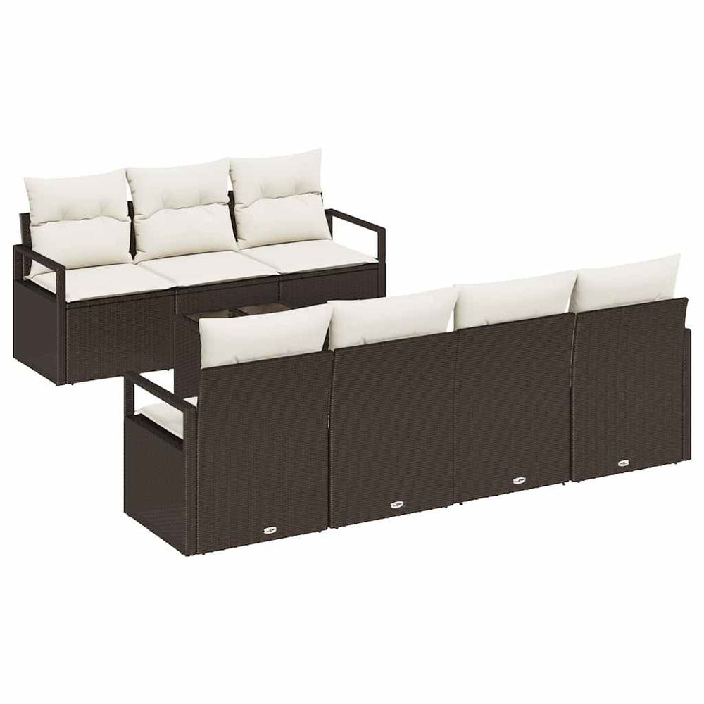 8 dalių Sodo Sofa Komplektas su Pagalvėmis Rudas Poli Ratanas