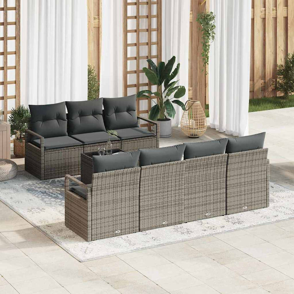 8 dalių sodo sofas rinkinys su pagalvėlėmis pilkos spalvos - Poli ratanas