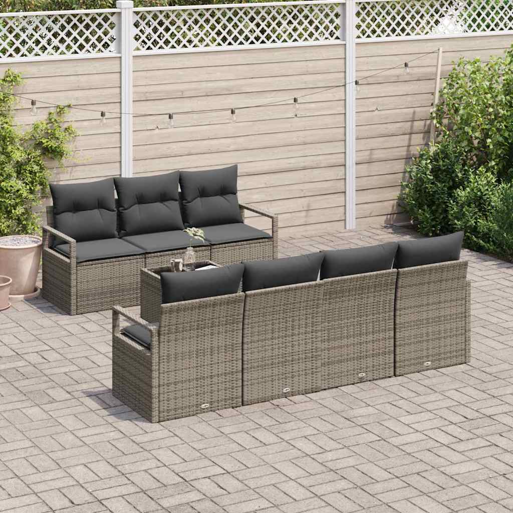 8 dalių sodo sofas rinkinys su pagalvėlėmis pilkos spalvos - Poli ratanas
