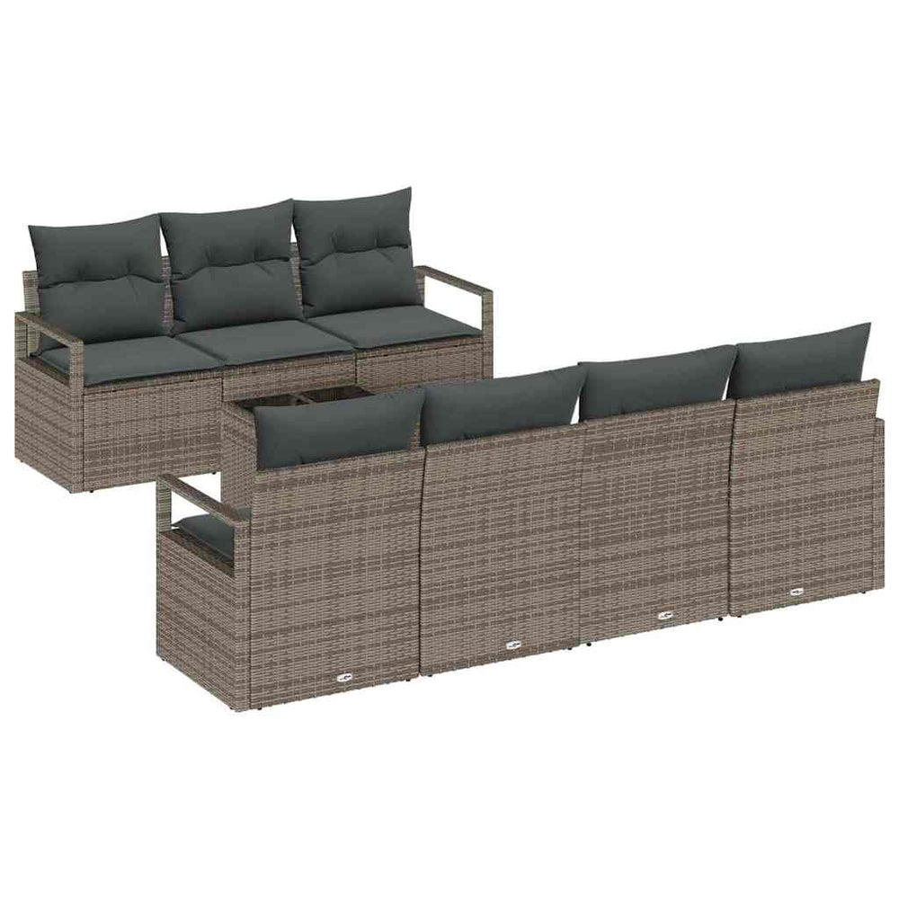 8 dalių sodo sofas rinkinys su pagalvėlėmis pilkos spalvos - Poli ratanas