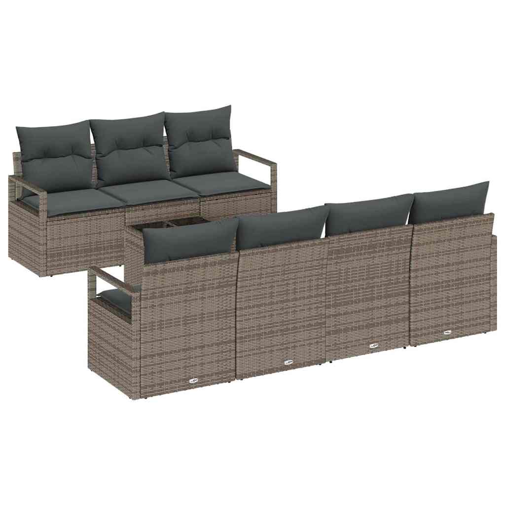 8 dalių sodo sofas rinkinys su pagalvėlėmis pilkos spalvos - Poli ratanas