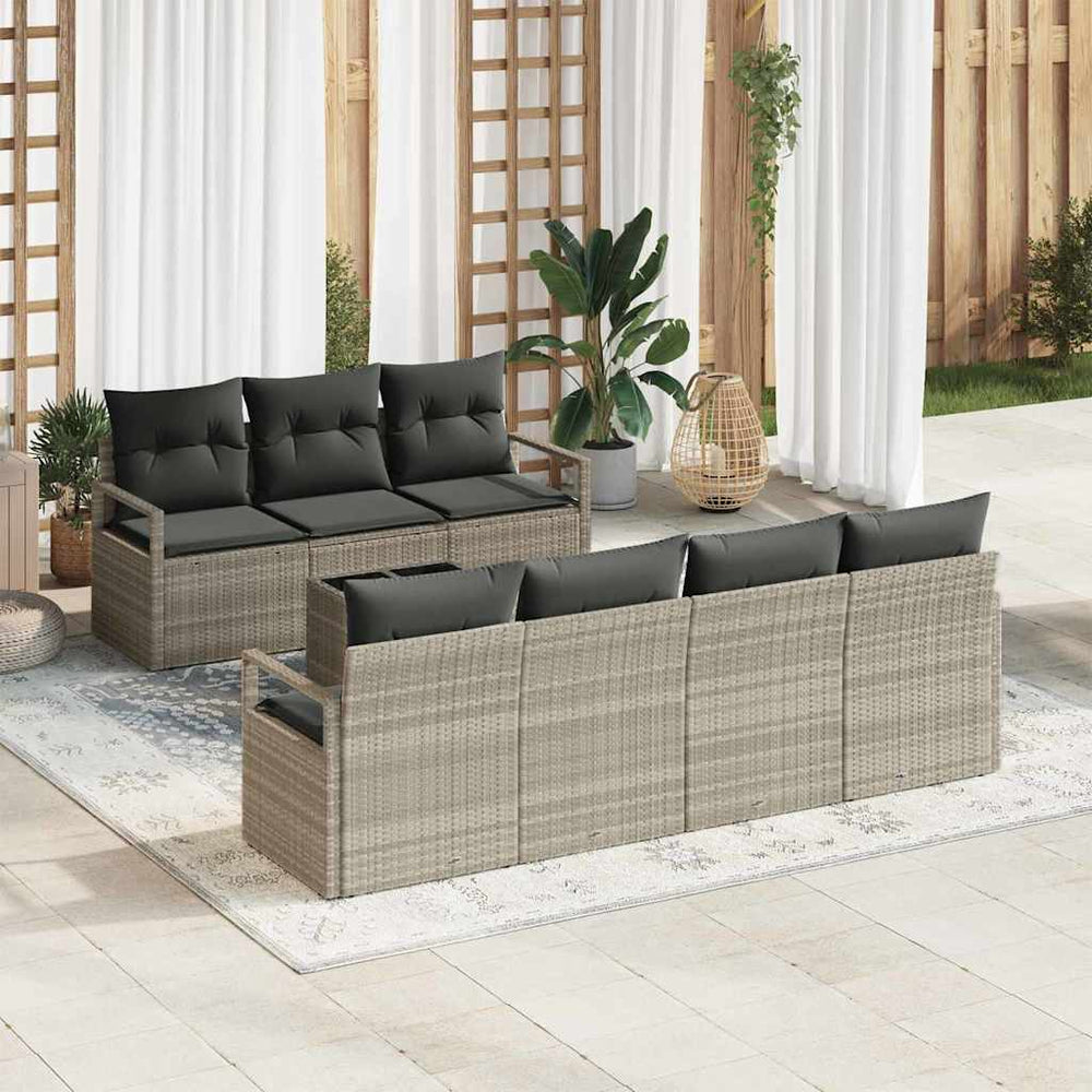 8 Dalių Sodo Sofa su Pagalvėlėmis Šviesiai Pilkas Poli Ratanas