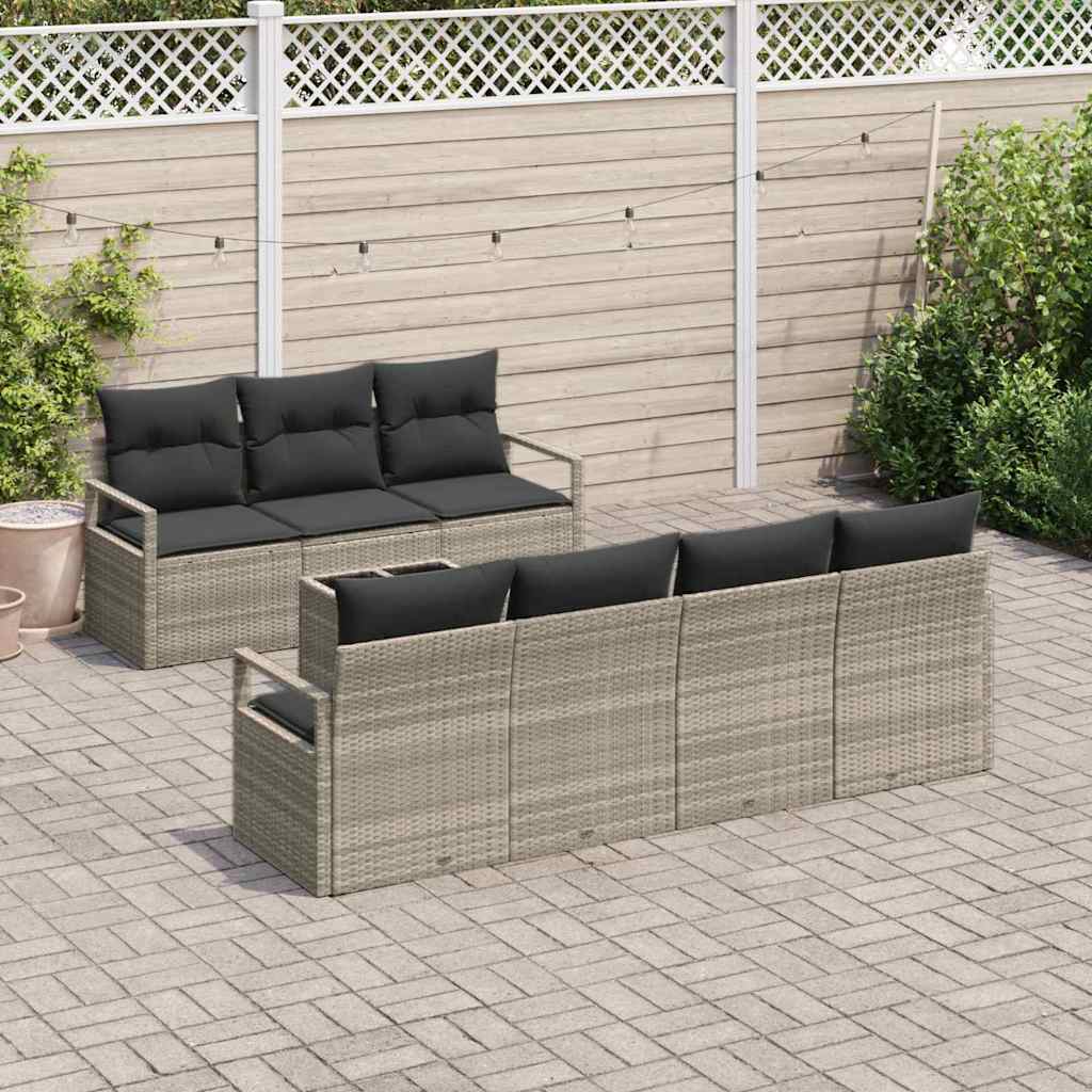 8 Dalių Sodo Sofa su Pagalvėlėmis Šviesiai Pilkas Poli Ratanas