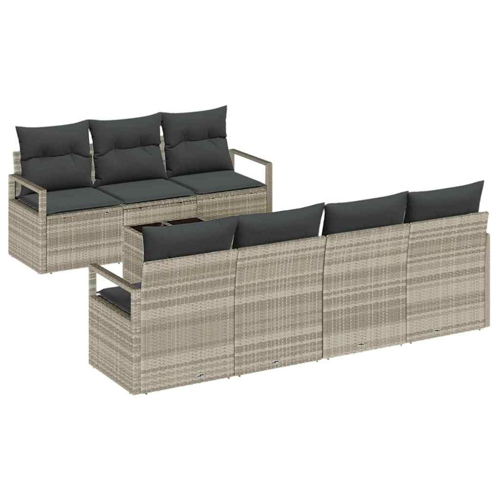 8 Dalių Sodo Sofa su Pagalvėlėmis Šviesiai Pilkas Poli Ratanas