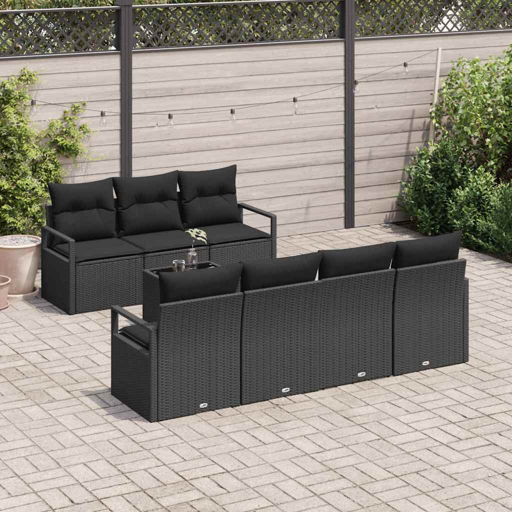Sofos komplektas su pagalve 8 pcs Juoda poliratanas