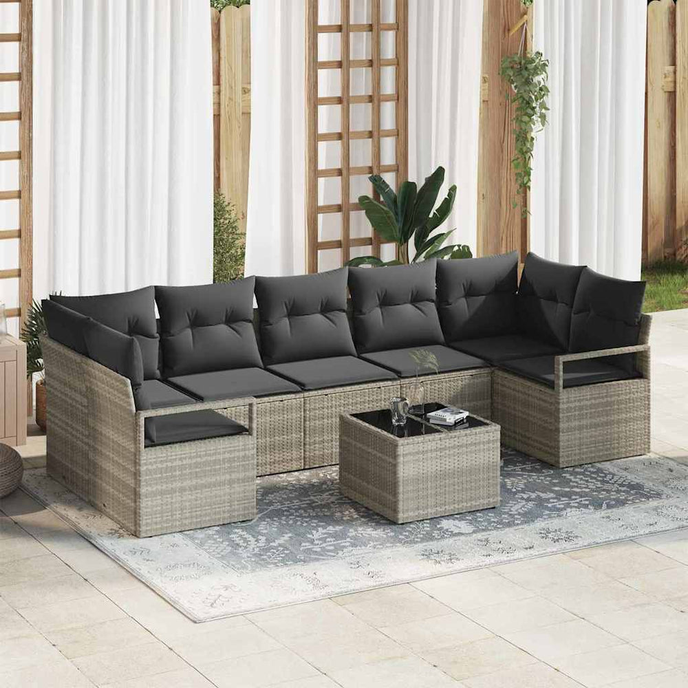 8 dalių sodo sofa komplektas su pagalvėmis Šviesiai pilka Poli Ratanas