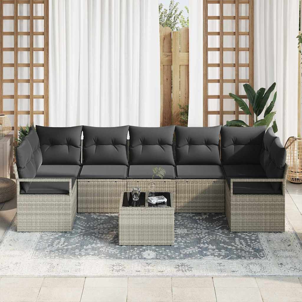 8 dalių sodo sofa komplektas su pagalvėmis Šviesiai pilka Poli Ratanas