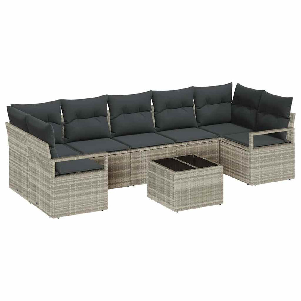8 dalių sodo sofa komplektas su pagalvėmis Šviesiai pilka Poli Ratanas