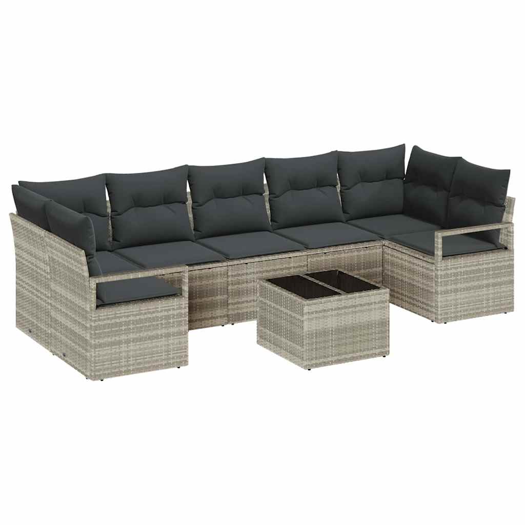 8 dalių sodo sofa komplektas su pagalvėmis Šviesiai pilka Poli Ratanas