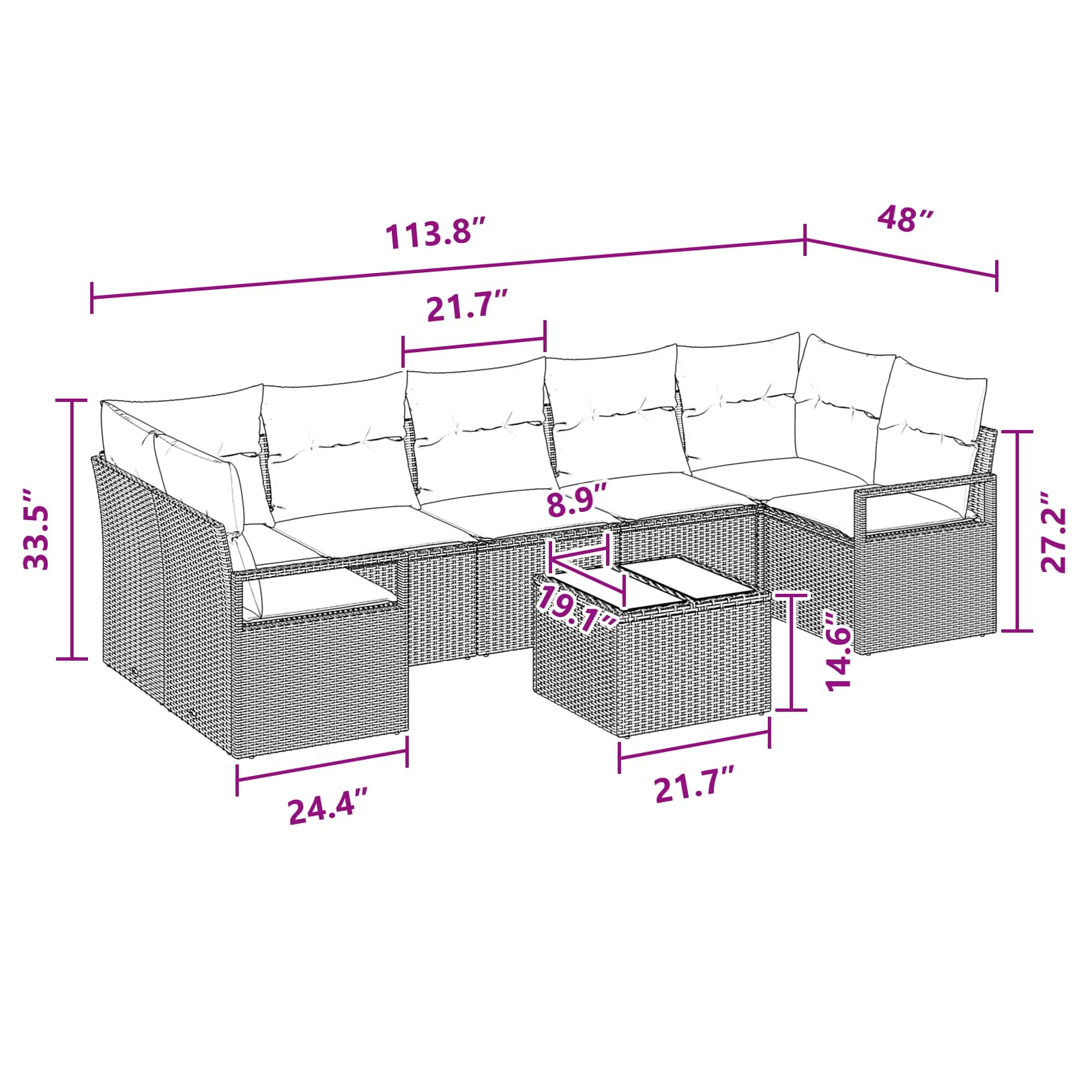 Sofos komplektas 8 pcs Pilka poliratanas