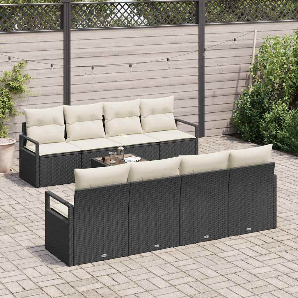 9 dalių sodo sofa rinkinys su pagalvėlėmis juodas poli ratanas