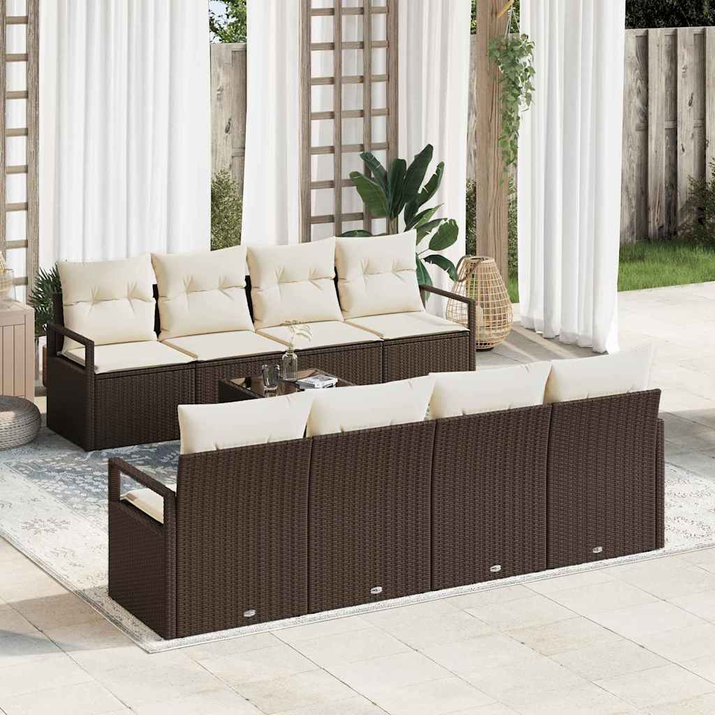 9 dalių Sodo Sofa Rinkinys su Pagalvėmis Ruda Poli Ratanas
