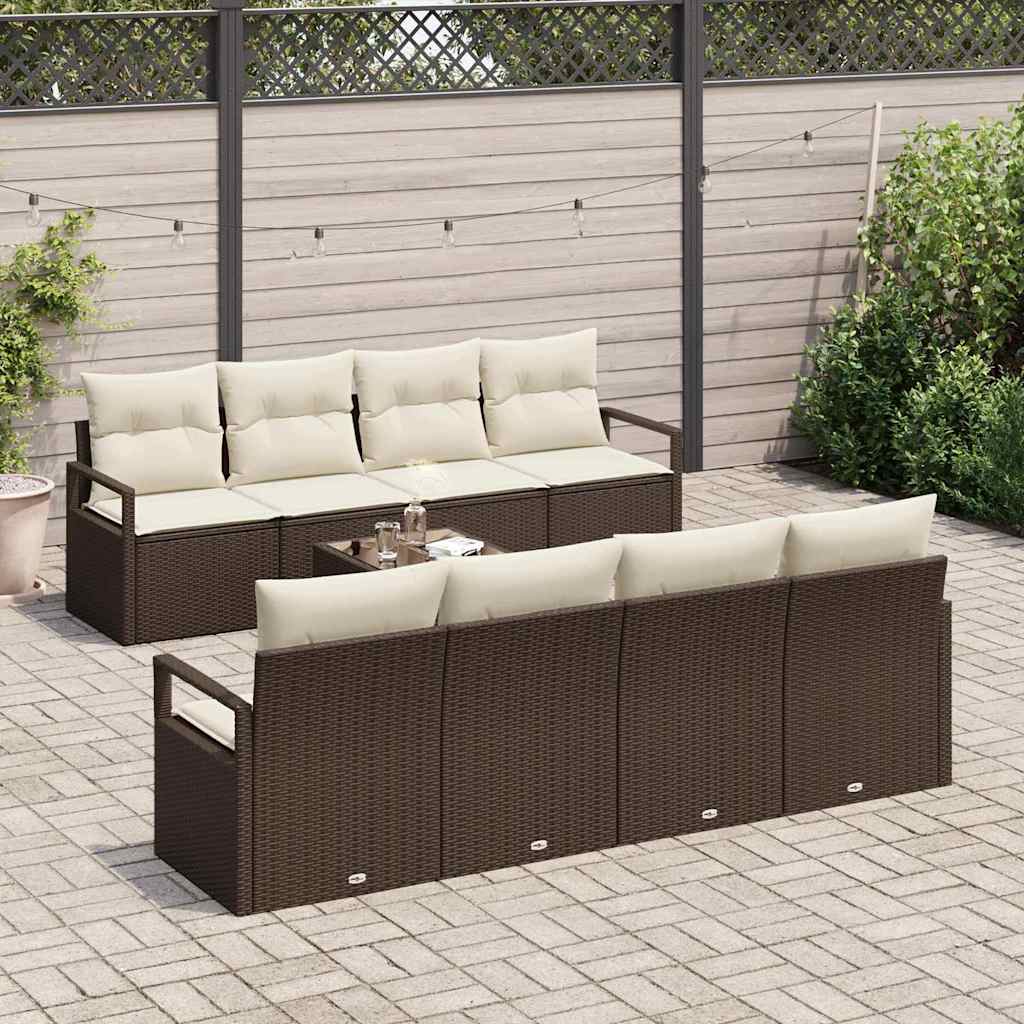 9 dalių Sodo Sofa Rinkinys su Pagalvėmis Ruda Poli Ratanas