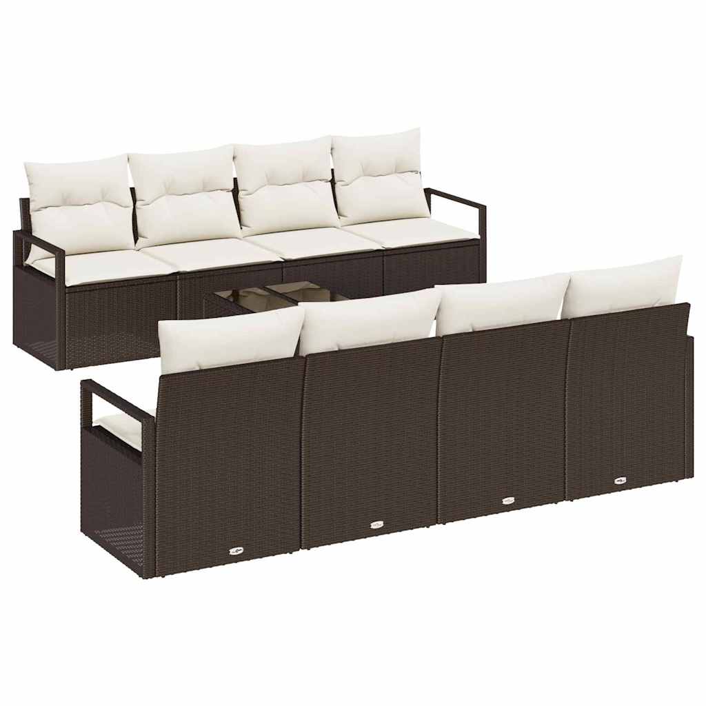 9 dalių Sodo Sofa Rinkinys su Pagalvėmis Ruda Poli Ratanas