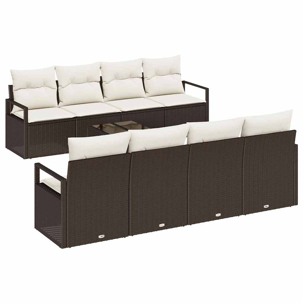 9-piece Garden Sofa Set with Cushions Brown Poly Rattan