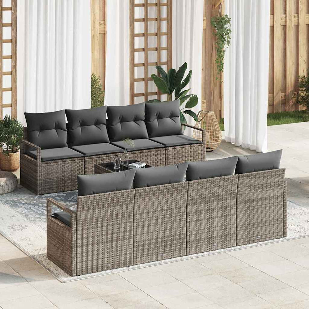 9 dalių Sodo sofa komplektas su pagalvėmis Pilka Poli Ratanas