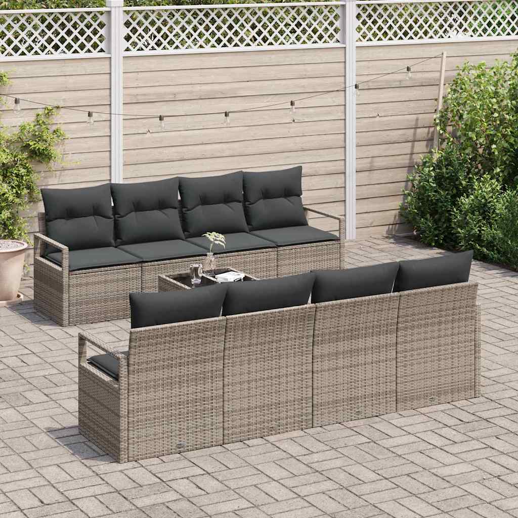 9 dalių Sodo sofa komplektas su pagalvėmis Pilka Poli Ratanas
