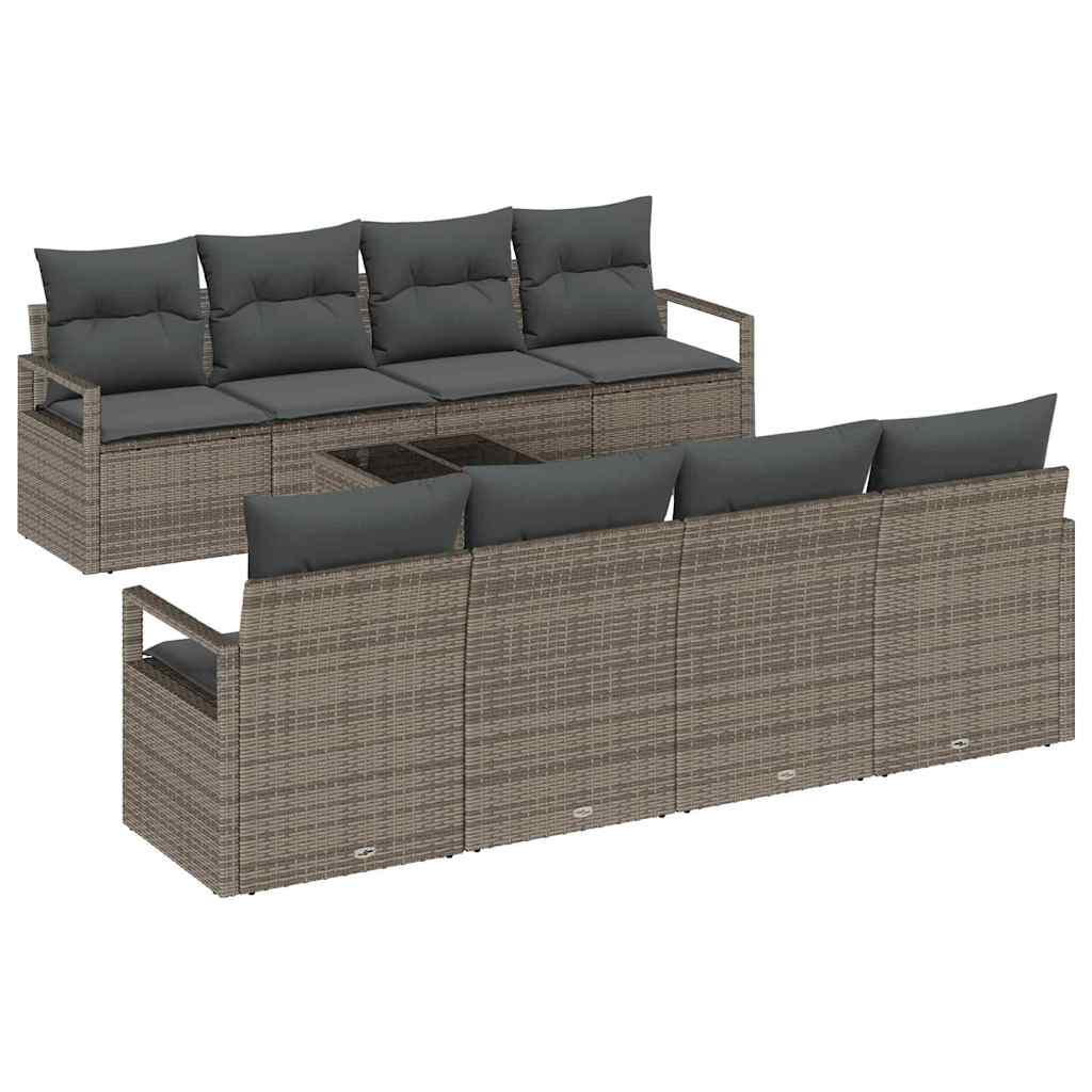 9 dalių Sodo sofa komplektas su pagalvėmis Pilka Poli Ratanas