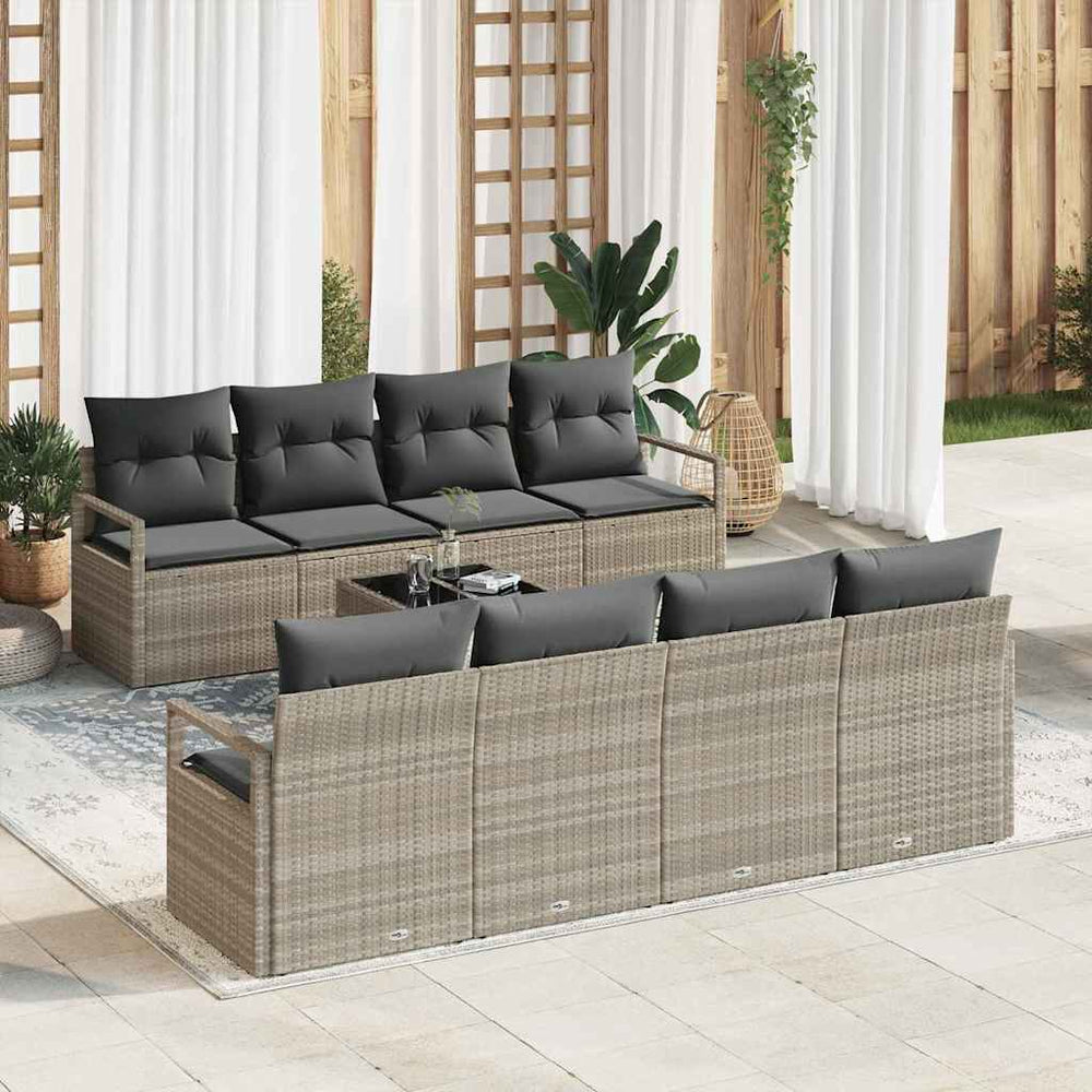 9 Dalių Sodo Sofa Komplektas su Pagalvėlėmis Šviesiai Pilka Poli Ratanas