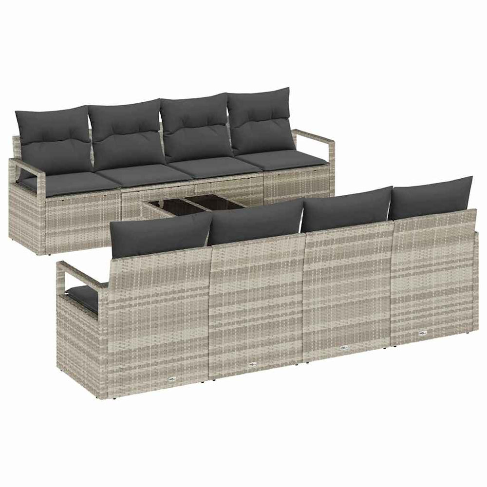 9 Dalių Sodo Sofa Komplektas su Pagalvėlėmis Šviesiai Pilka Poli Ratanas
