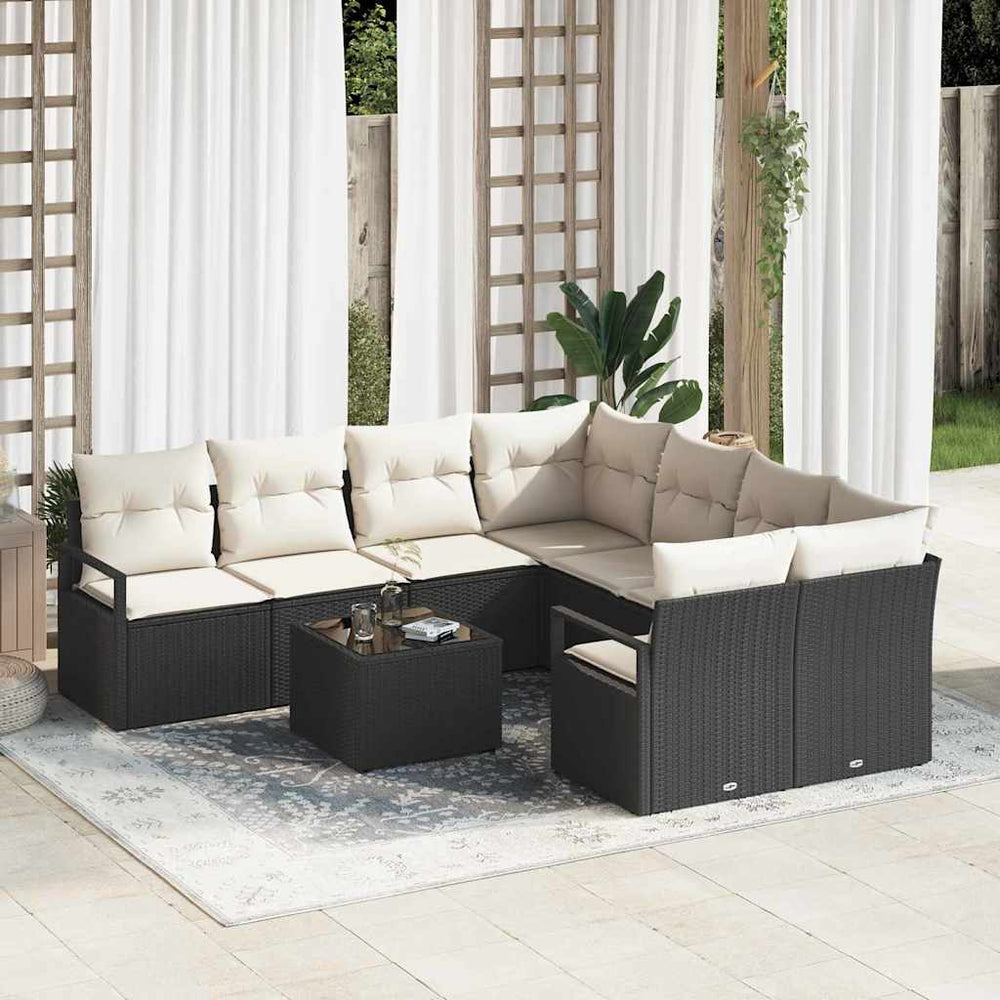 9 dalių sodo sofa komplektas su pagalvėlėmis juodas poli ratanas