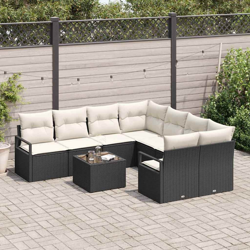9 dalių sodo sofa komplektas su pagalvėlėmis juodas poli ratanas