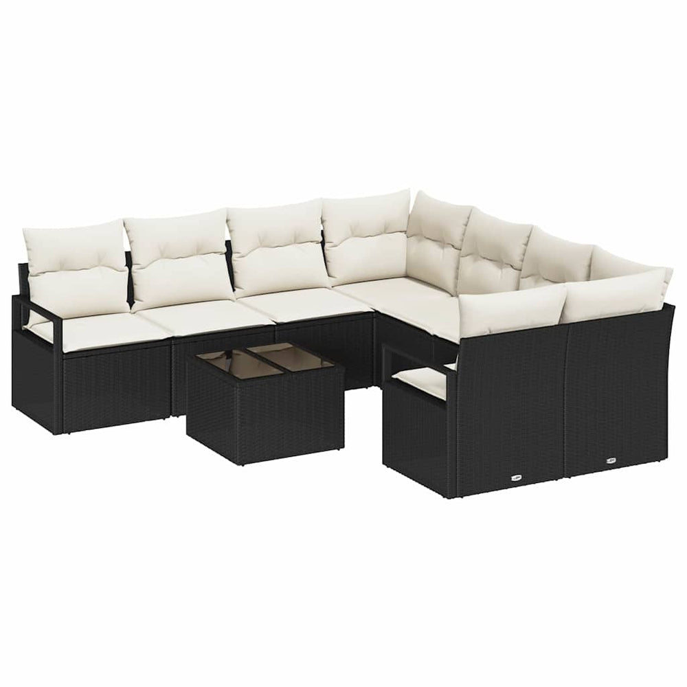 9 dalių sodo sofa komplektas su pagalvėlėmis juodas poli ratanas