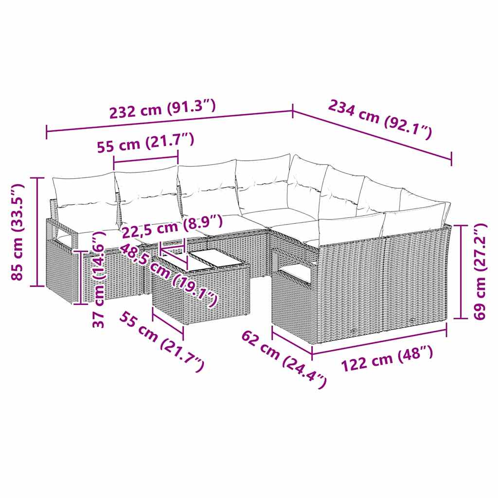 9 dalių sodo sofa komplektas su pagalvėlėmis juodas poli ratanas