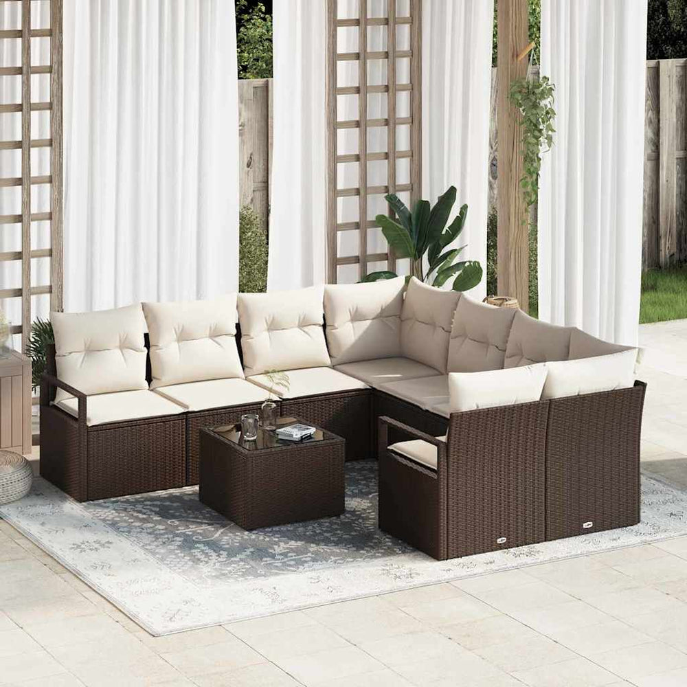9 dalių sodo sofa komplektas su pagalvėlėmis Ruda poli ratanas